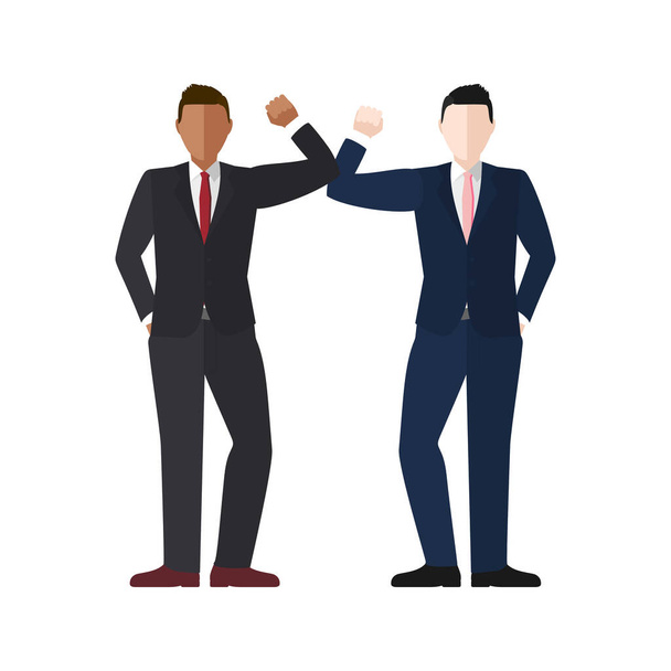 Elbow bump greeting concept vector of two well dressed businessmen for COVID-19 coronavirus prevention - Vector, Image