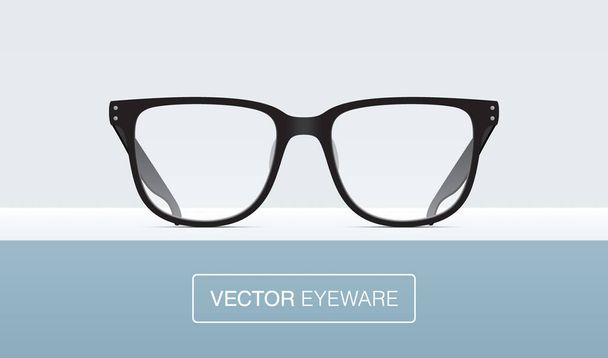 Classic shape black eyeglasses, lying on a shelf. - Vector, Image