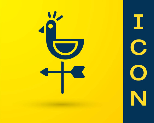 Icono de veleta azul gallo aislado sobre fondo amarillo. Señal Weathercock. Gallo de Windvane. Ilustración vectorial
 - Vector, imagen