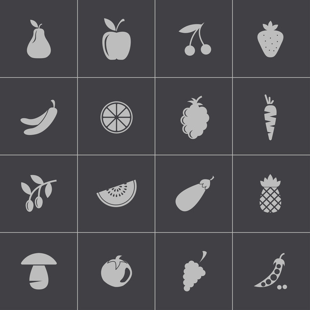 Conjunto de ícones de frutas e legumes pretos vetores
 - Vetor, Imagem