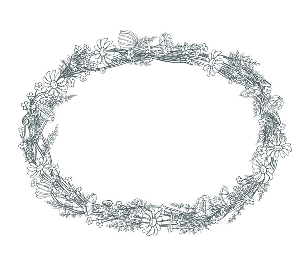 Vector oval floral frame on a white background - Вектор,изображение