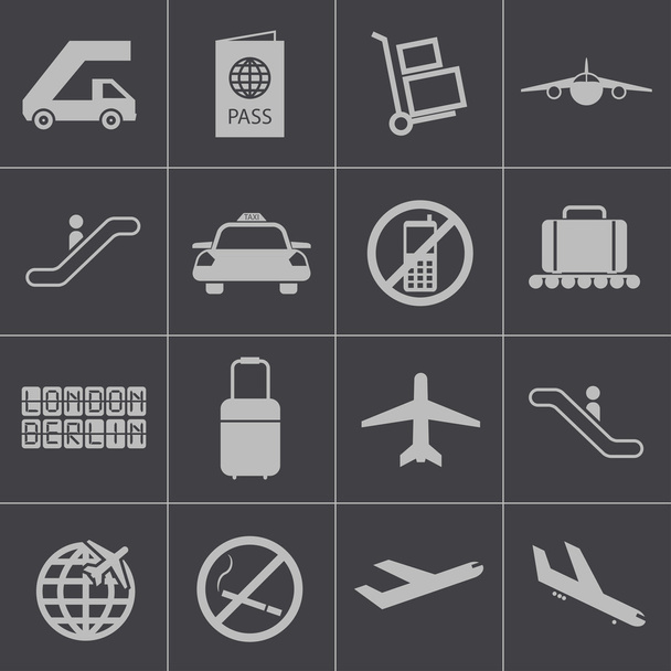 Vector black airport icons set - Vektori, kuva