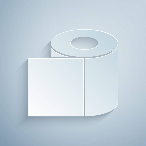 Papier gesneden Toiletpapier roll pictogram geïsoleerd op grijze achtergrond. Papierkunst stijl. Vector Illustratie - Vector, afbeelding