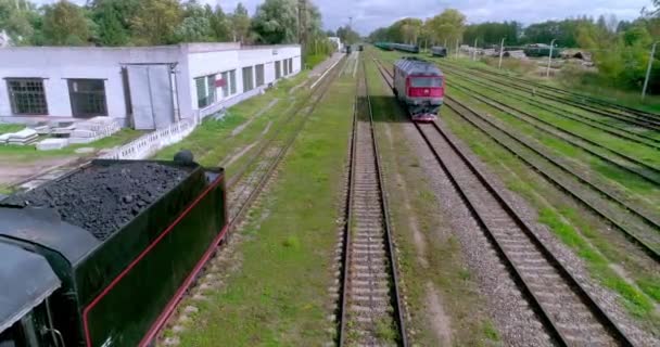 Dampflokomotive Eisenbahn. Ostaschkow. Antenne 201982413504110 3 cc - Filmmaterial, Video
