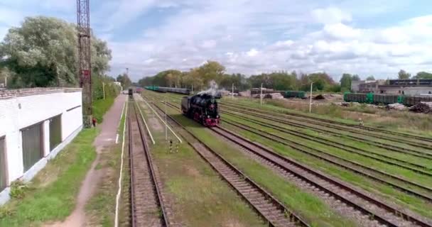 steam locomotive. ostashkov railway station. aerial 201982413594420 4 cc - Footage, Video