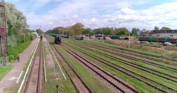 steam locomotive. ostashkov railway station. aerial 201982413594420 5 cc - Footage, Video