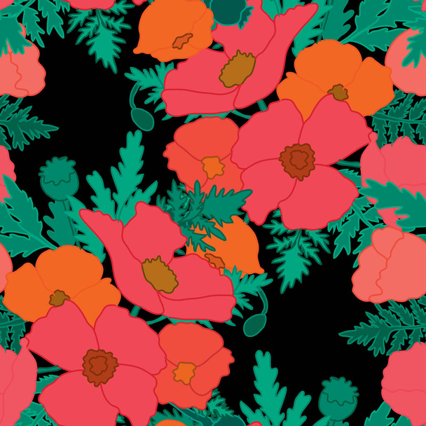 Elegant seamless pattern with poppy flowers, design elements. Floral  pattern for invitations, cards, print, gift wrap, manufacturing, textile, fabric, wallpapers - Vektor, obrázek