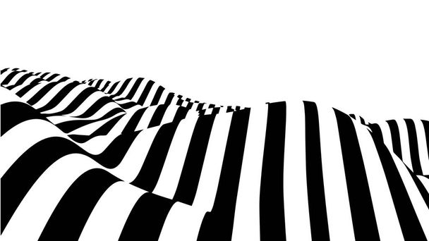 Onde d'illusion optique. Illusions abstraites en noir et blanc 3d. Lignes horizontales rayures motif ou fond avec effet de distorsion ondulé
. - Vecteur, image