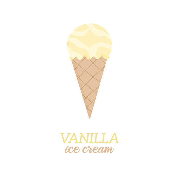 Classic vanilla ice cream vector illustration. Sweet dairy or vegan vanilla flavored ice cream in waffle cone. Isolated.   - Vector, Image