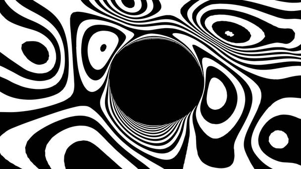 Optische Täuschung. abstrakte 3D Schwarz-Weiß-Illusionen. horizontale Linien Streifenmuster oder Hintergrund mit welligem Verzerrungseffekt. - Vektor, Bild