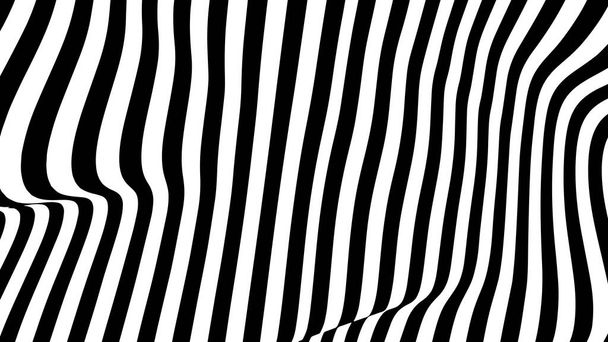Optická iluzní vlna. Abstraktní 3D černobílé iluze. Vodorovné čáry pruhy vzor nebo pozadí s vlnitým efektem zkreslení. - Vektor, obrázek
