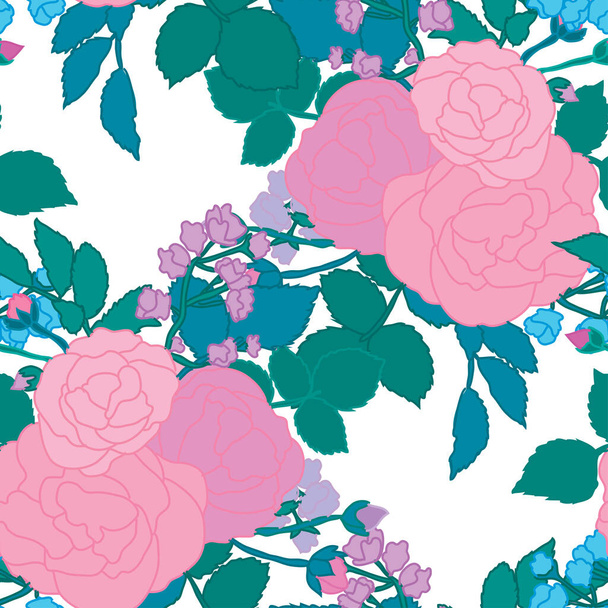 Elegantes, nahtloses Muster mit Rosenblüten, Designelemente. Blumenmuster für Einladungen, Karten, Druck, Geschenkpapier, Herstellung, Textil, Stoff, Tapeten - Vektor, Bild
