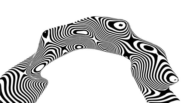 Ilusiones abstractas en blanco y negro en 3D. Patrón de rayas de líneas horizontales o fondo con efecto de distorsión ondulada. Ilustración vectorial
. - Vector, Imagen