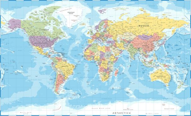 World Map Vintage Πολιτική - Διάνυσμα εικονογράφησης - Διάνυσμα, εικόνα
