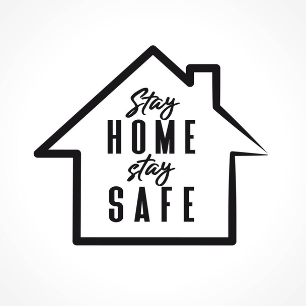 Bleiben Sie zu Hause, bleiben Sie sicher - Symboldesign. Schriftzug Typografie Design für Selbstschutzzeiten und Home Awareness Social Media Coronavirus Präventionskampagne. Vektorillustration - Vektor, Bild