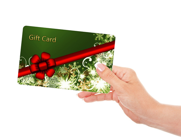 hand holding gift card isolated over white - Foto, Bild