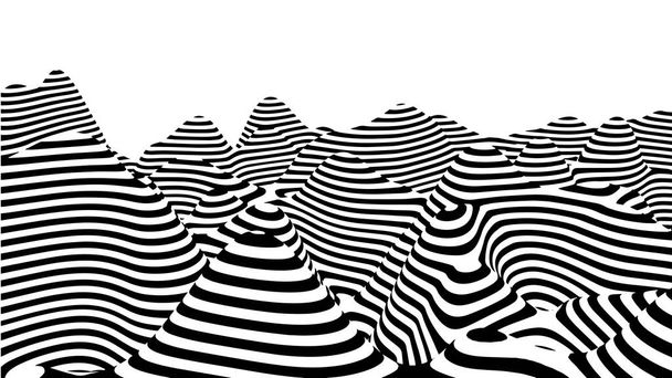 Optikai illúziós hullám. Absztrakt 3D-s fekete-fehér illúziók. Vektorillusztráció. - Vektor, kép