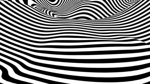 Optikai illúziós hullám. Absztrakt 3D-s fekete-fehér illúziók. Vektorillusztráció. - Vektor, kép