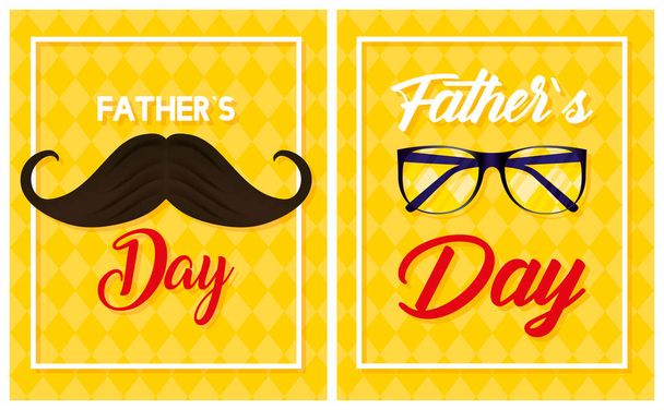 happy fathers day card with mustache and eyeglasses - Vector, Image