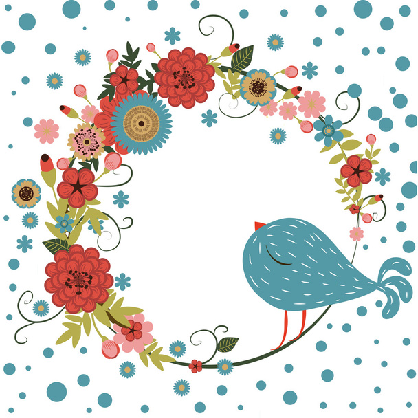 Vector floral frame with bird - Vetor, Imagem