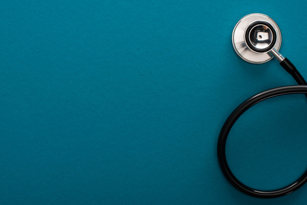 top view of stethoscope on blue background - Photo, Image