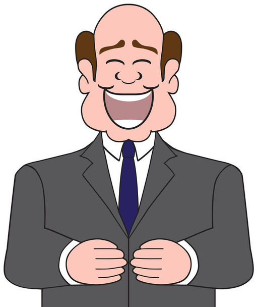 Un hombre de negocios de dibujos animados calvo con traje está disfrutando de una risa abundante
 - Vector, imagen