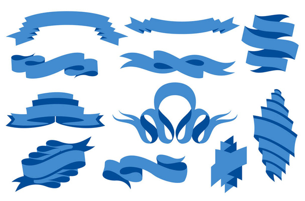 Collection of curved ribbons set. Blue web banner template for sale promotion or another market promotion. Vector design illustration - Vector, Image