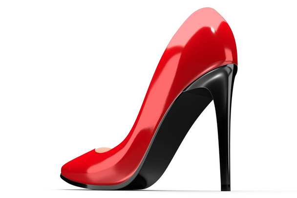 Red high heel shoe - 3D illustration - Φωτογραφία, εικόνα
