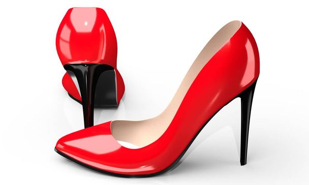 Red high heel shoes - 3D illustration - Foto, afbeelding