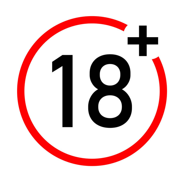 under 18 not allow icon on white background. flat style. 18 plus icon for your web site design, logo, app, UI. number eighteen in red crossed circle symbol. 18+ sign.  - Vector, Image