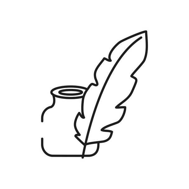 ink bottle and plume icon, line style - Vector, Image