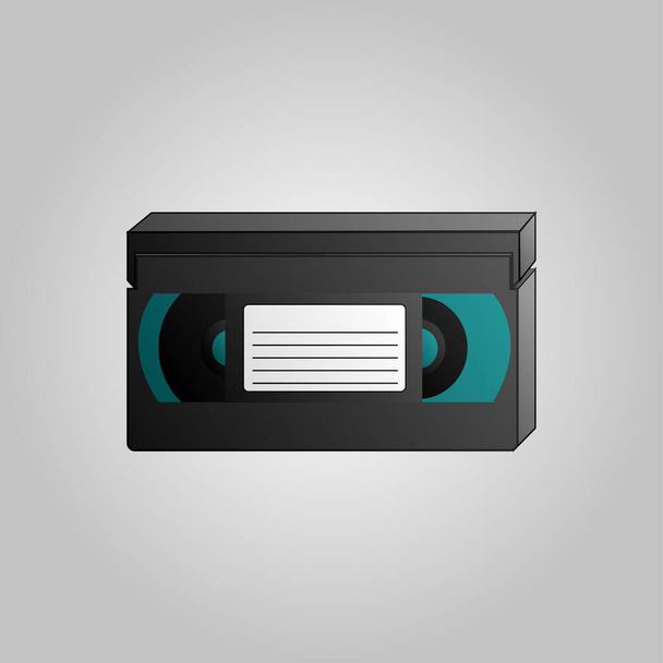 Старая красивая ретро-хипстерская видеокассета для просмотра фильмов 70-х, 80-х, 90-х годов на голубом фоне
 - Вектор,изображение