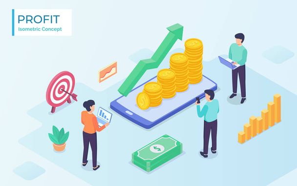 business profit wealth team management concept with modern isometric style - vector - Vector, Image