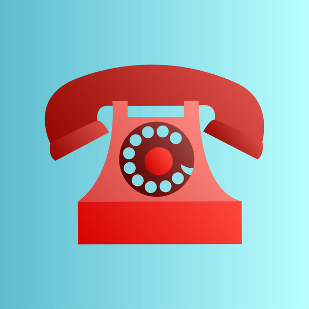 Παλιό όμορφο ρετρό hipster κόκκινο τηλέφωνο από τις δεκαετίες του '70,' 80, '90 σε μπλε φόντο - Διάνυσμα, εικόνα