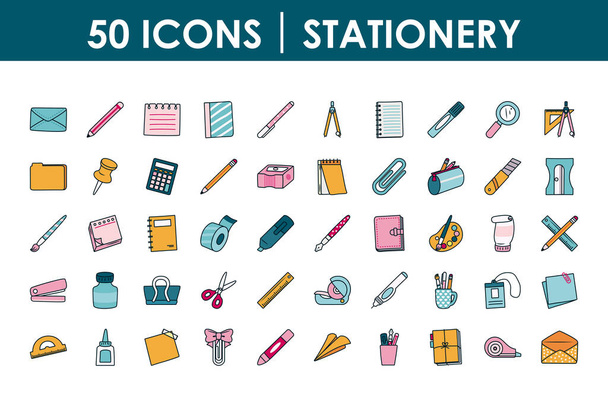 stationary icon set, line and fill style - Vector, Image