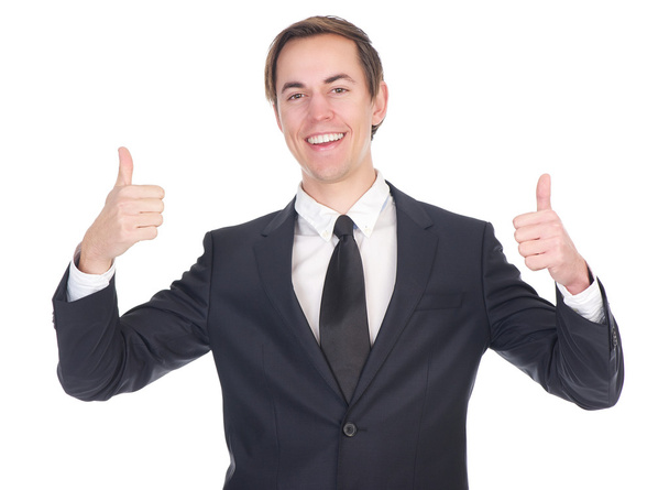 Щасливий бізнесмен показує великі пальці вгору
 - Фото, зображення