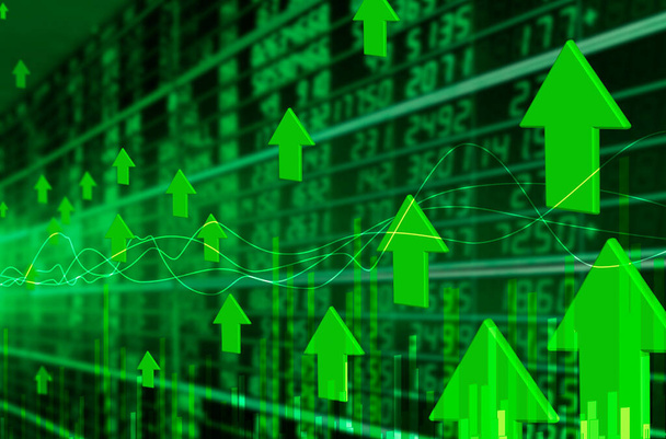 Stock market chart,Stock market and data market exchange on LED display. green chart or up trend market.illustration. - Photo, Image