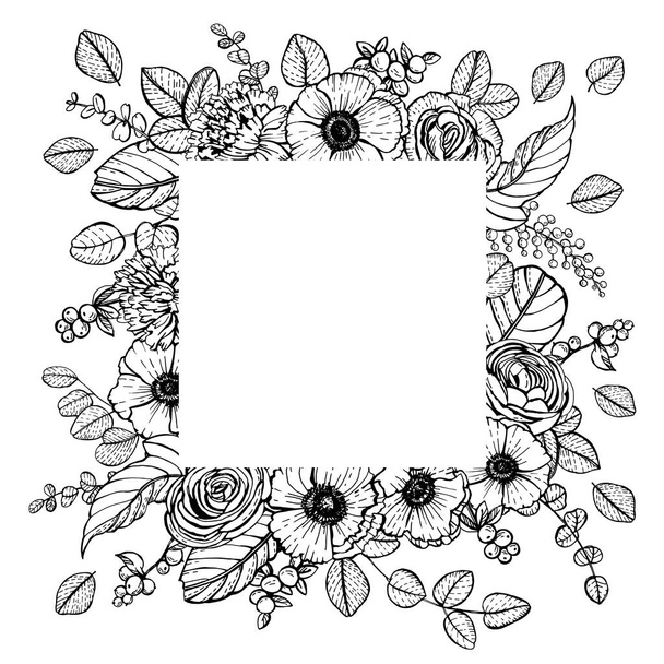 Graphic decorative frame with spring flowers - Vektor, obrázek