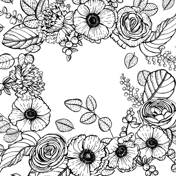 Graphic decorative frame with spring flowers - Vektori, kuva