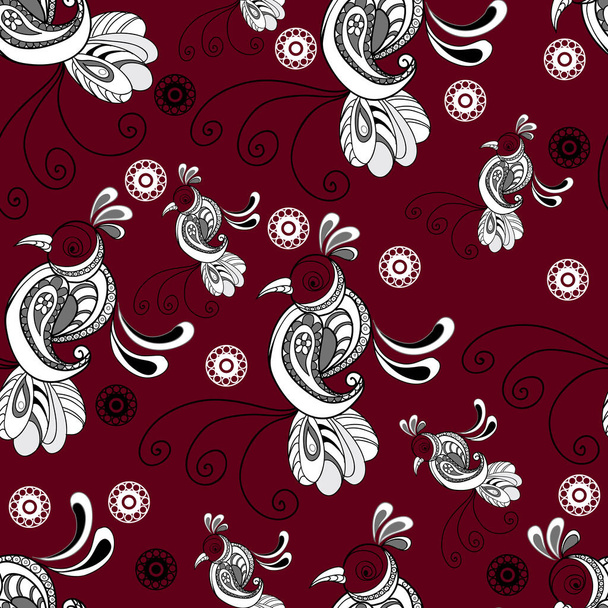 Seamless stylized abstract pattern (background) with birds  silhouette.   - Vector, Image