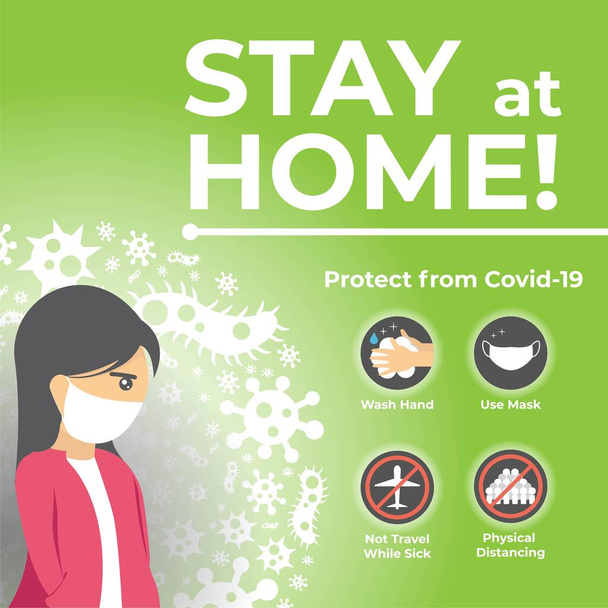 Оставайтесь дома, защитите от коронавируса дизайн плаката. Инфографика по профилактике коронавируса Covid-19
. - Вектор,изображение