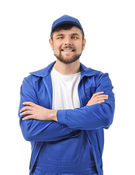 Male truck driver on white background - Photo, Image
