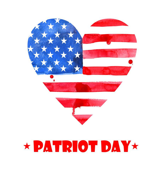 ハートの形をしたアメリカの水彩旗。労働者の日。愛国者の日だ。退役軍人の日。はがき、チラシ、ポスター、バナーのデザイン。9月11日. - 写真・画像