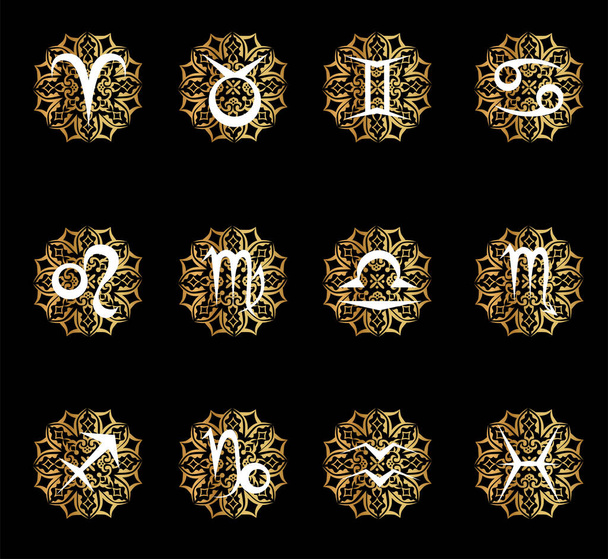 The illustration - zodiac sign in gold and black color. - Vektor, Bild