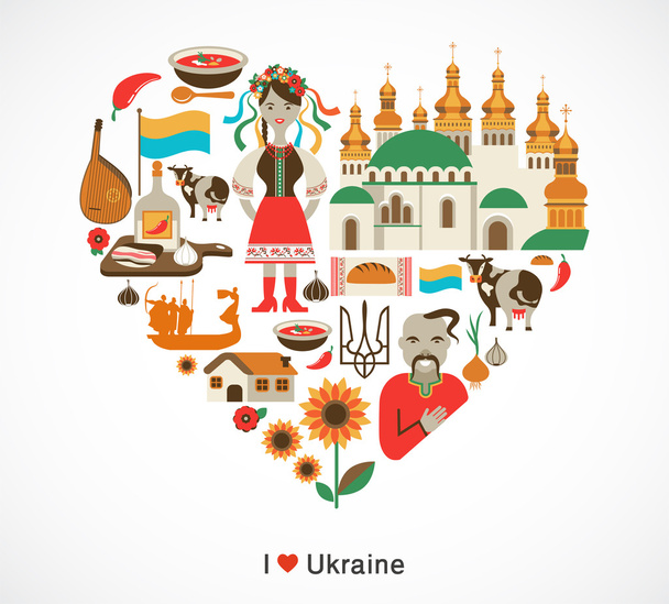 Ουκρανία αγάπη - καρδιά με εικόνες και στοιχεία - Διάνυσμα, εικόνα