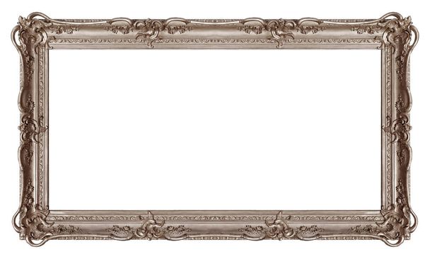 Marco panorámico de plata para pinturas, espejos o fotos aisladas sobre fondo blanco. Elemento de diseño con ruta de recorte - Foto, imagen