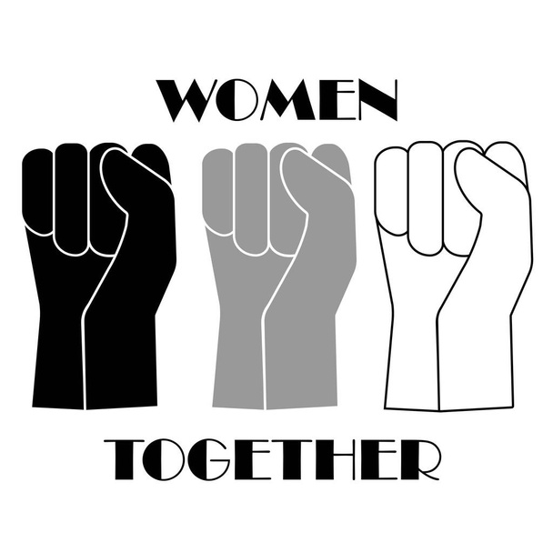 naiset yhdessä tai feminismi protesti kuvake musta valkoinen väri eristetty valkoisella pohjalla. Vektori EPS 10
. - Vektori, kuva
