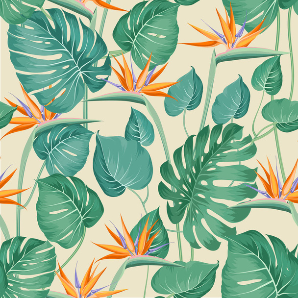 Blossom flowers for seamless pattern background. Tropical flower fashion pattern. Tropic flowers for nature background. - Vector, Image