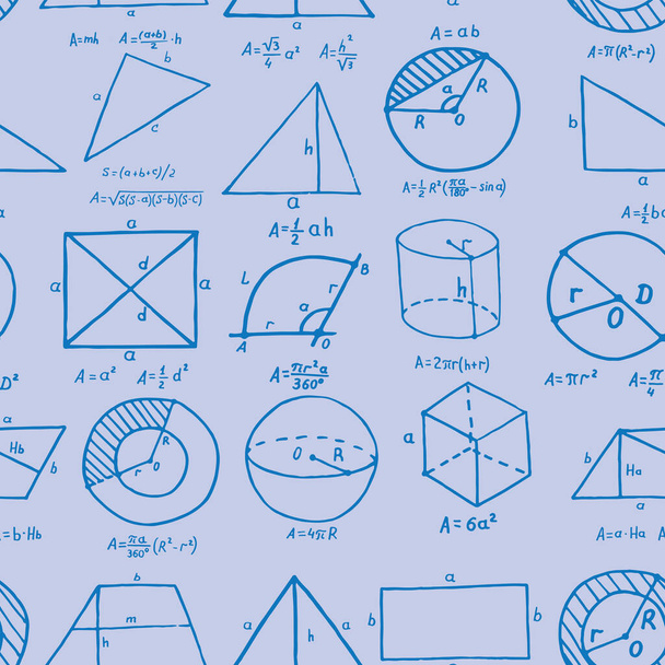 Formas geométricas volumétricas com fórmulas retratadas em um estilo doodle. Ilustração vetorial
 - Vetor, Imagem