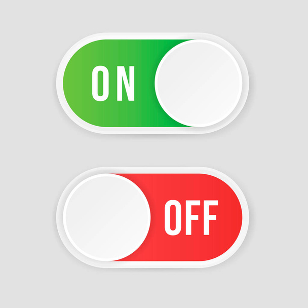On and Off toggle switch buttons. Material design switch buttons set. Vector illustration - ベクター画像